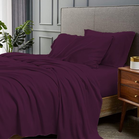 QUEEN - EGG PLANT - 4 Piece Bamboo Bed Sheet Set - Picture 1 of 1